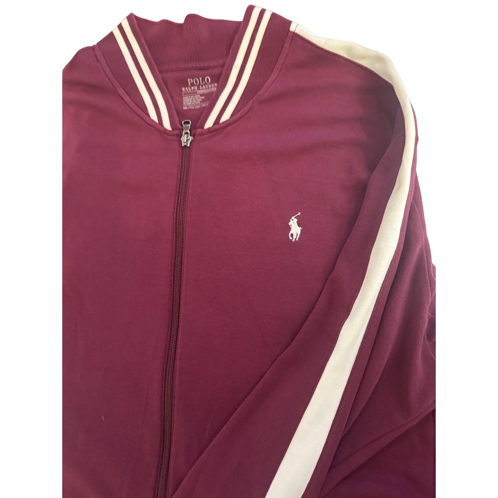 Polo Ralph Lauren Track Jacket Mens XXL Burgundy White Stripe Performance Zip‎
